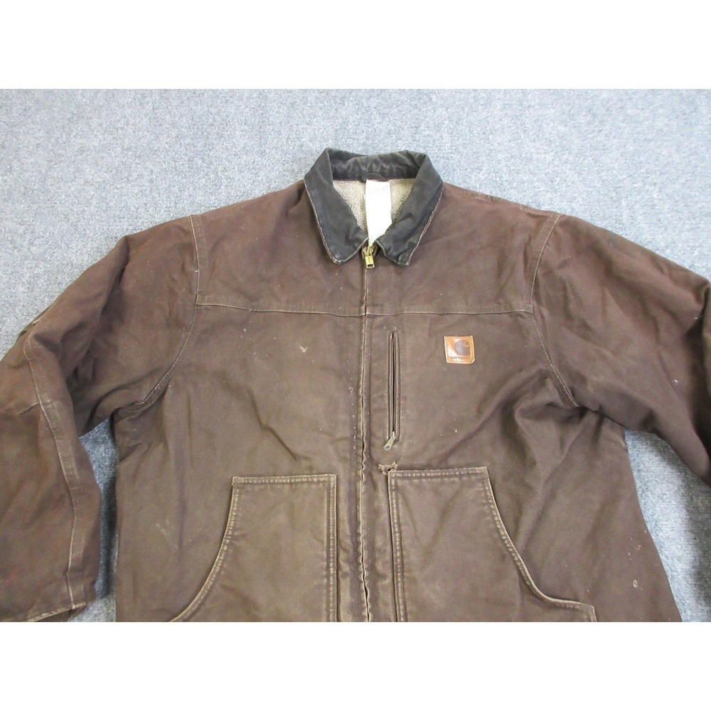 VTG Carhartt Detroit Jacket Mens Large Brown C61 Sherpa Lined Work Chore‎ Coat - Picture 3 of 16